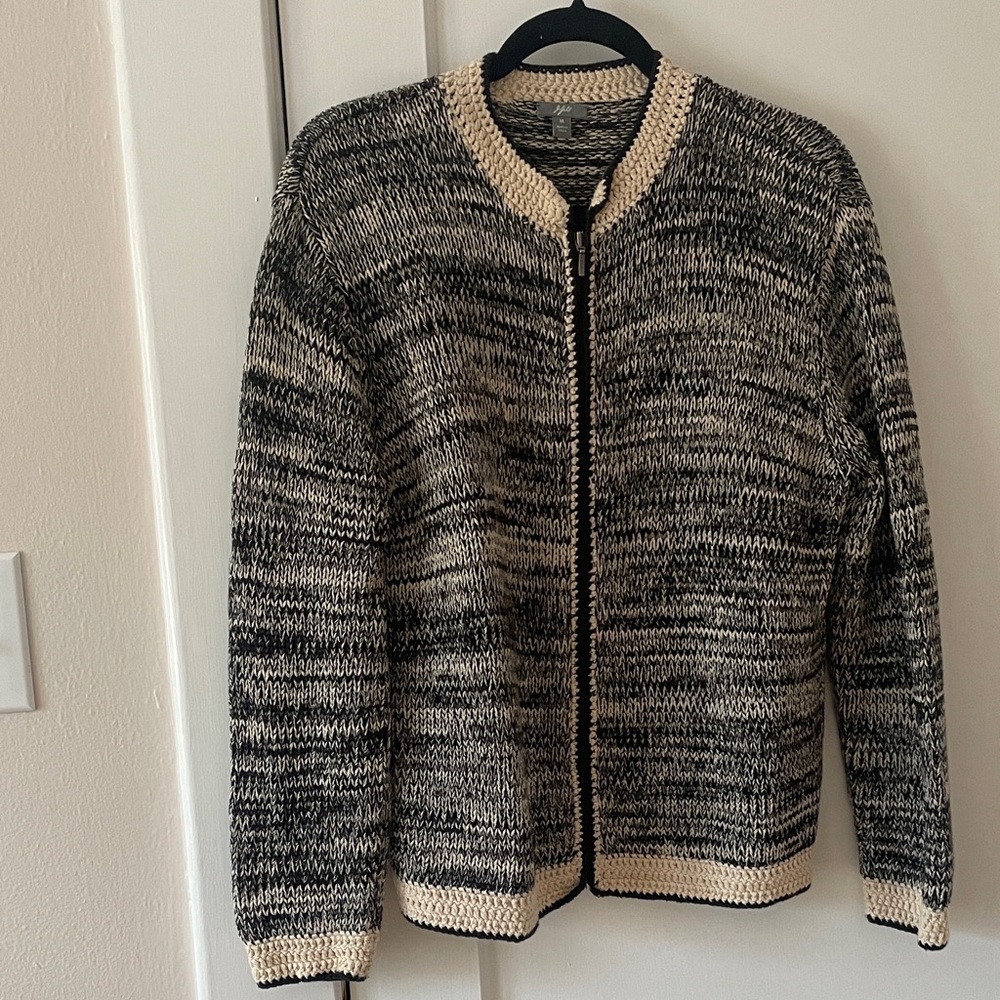 J. Jill Black and Cream Cardigan Sweater